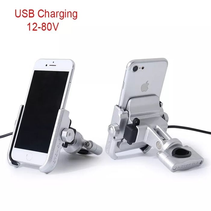 Держатель для смартфона с USB зарядним. Алюминий.MOTOWOLF