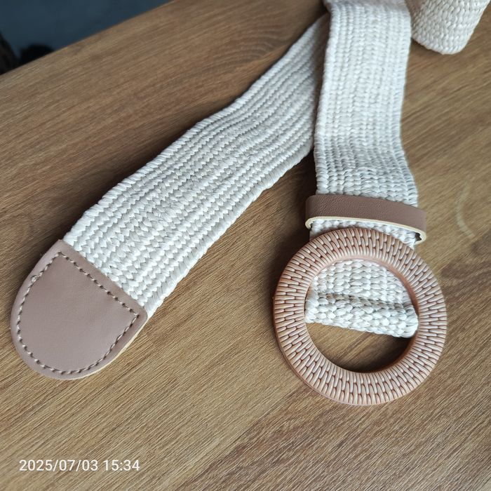 Nowy pleciony pasek w stylu Boho rozciągliwy gumowany kremowy 4 cm sze
