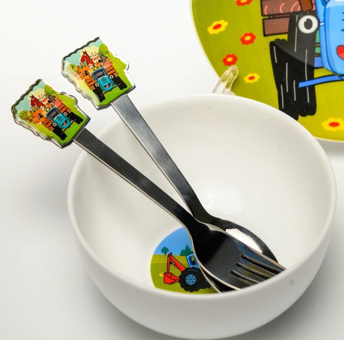 Дитячий набір посуду зі склокераміки (Синій трактор)