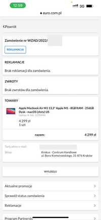 Apple Macbook Air M1 13,3 Apple M1 - 8GB RAM - 256 GB Złoty - jak Nowy