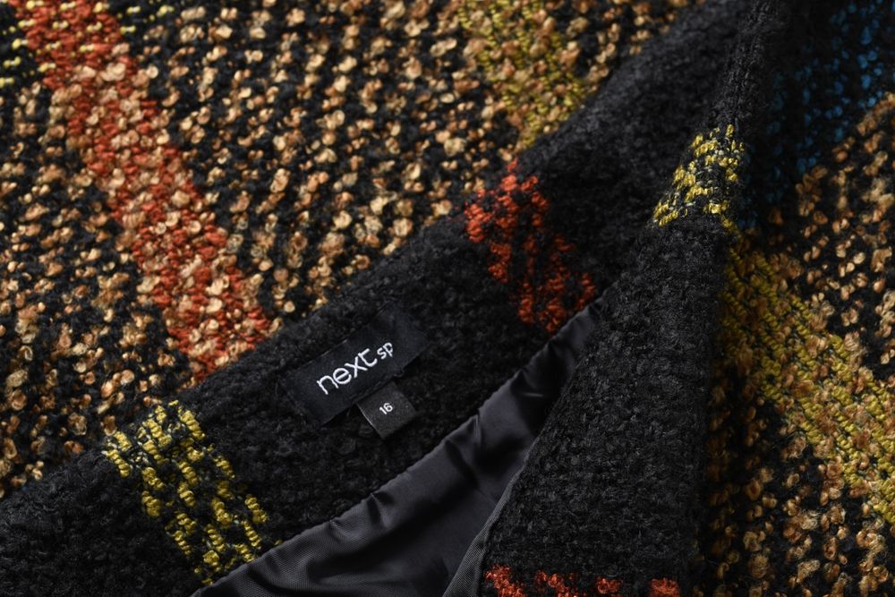 NEXT ciepła mini spódniczka boucle w kratkę jesienna melanż 42 44