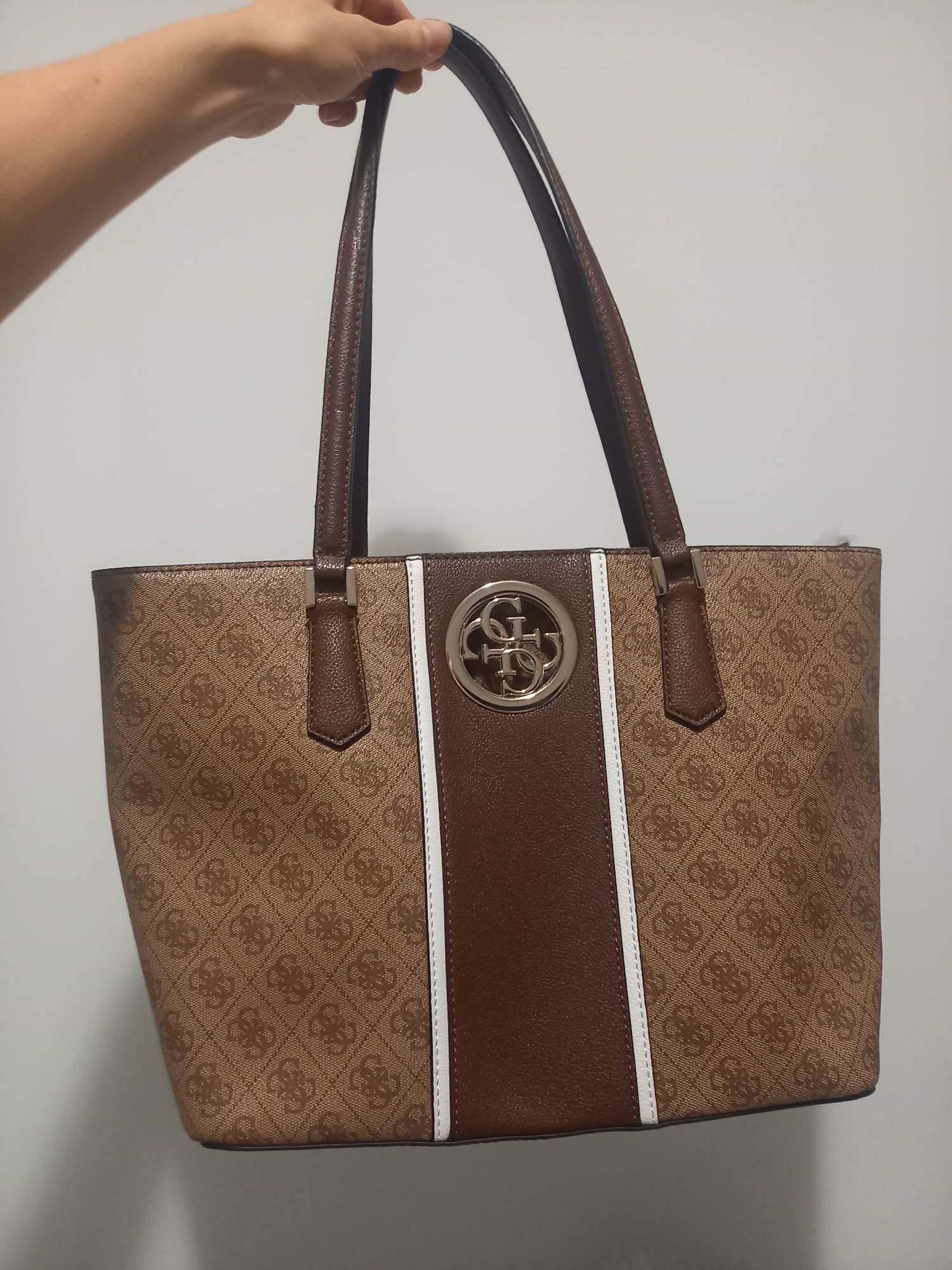 Nowa Torba shopper Guess ze wzorem z logo model ‘Open Road’ - jasnobrą