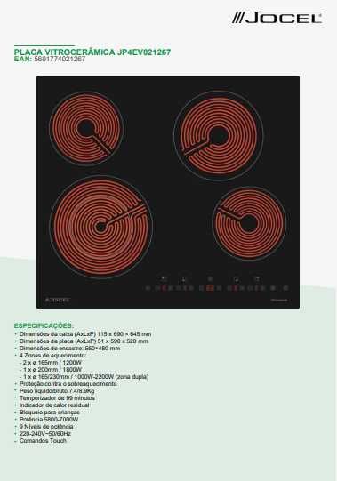 Placa Vitrocerâmica de Encastre 4 zonas Jocel