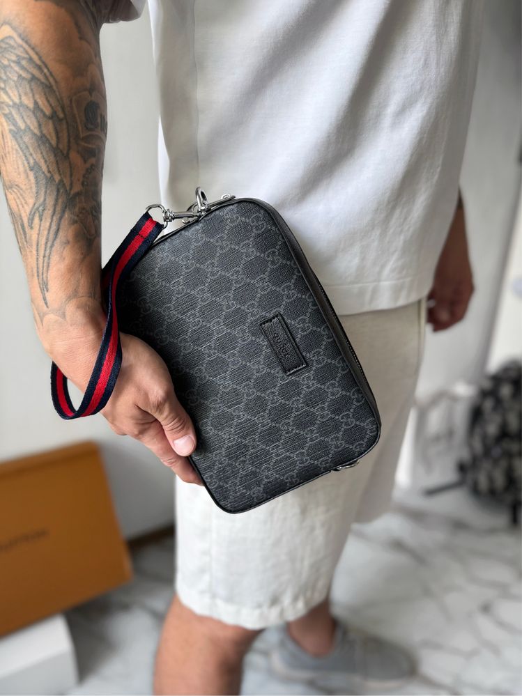 Сумка чоловіча клатч Gucci гуччи мужская черная месенджер барсетка GG