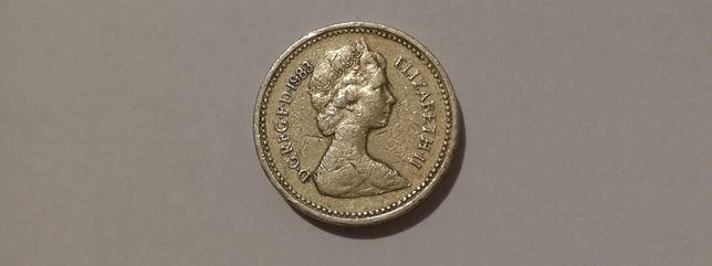 Moneta 1 funt 1983 destrukt Królowa Elżbieta II