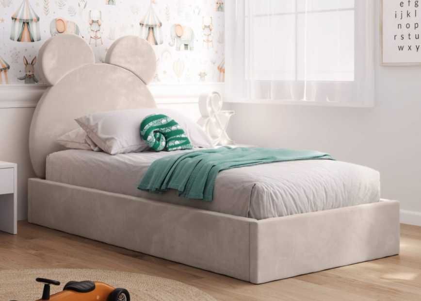 Łóżko tapicerowane z pojemnikiem 90x200 beżowy Velvet Kids Line 1 Miś