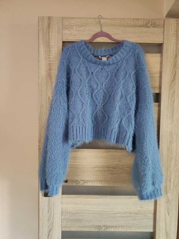 niebieski kudłaty sweter do pasa glamorous curve 52 / 6 xl