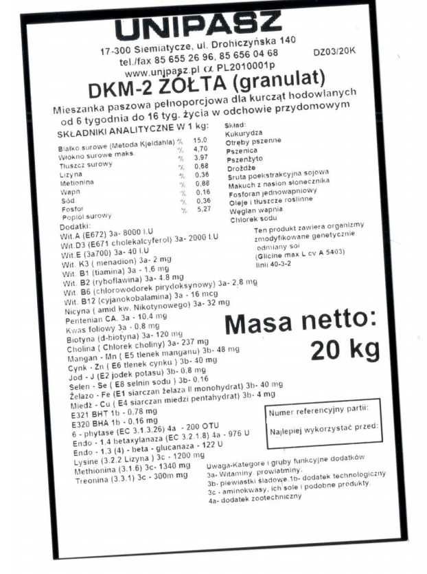 Pasza karma granulat dla kurcząt 6- 16 tyg DKM2