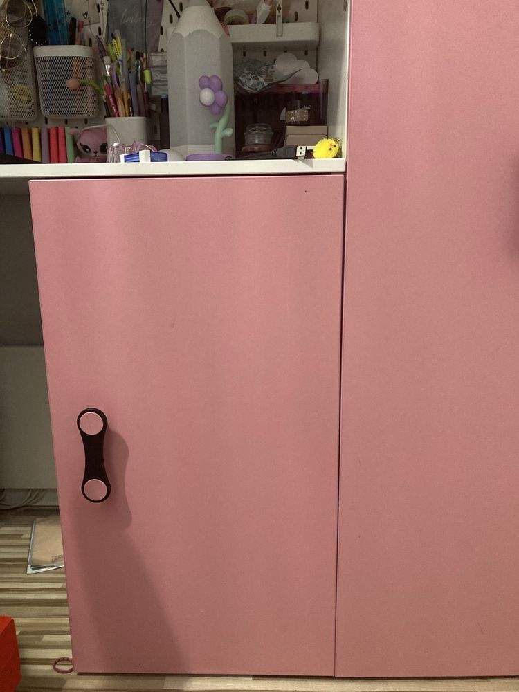 Łóżko dziecięce, piętrowe, z biurkiem (pojedyńcze 80X200, różowe)