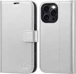 Ocase etui skórzane z klapką do iPhone 16 Pro stojak portfel srebrne