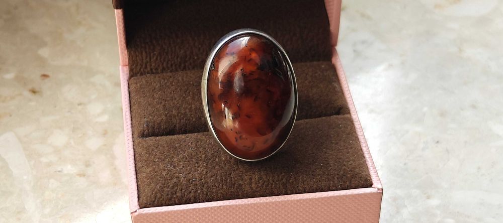 Ogromny Pierścionek Srebrny Bursztyn Orno ? Warmet ? PRL