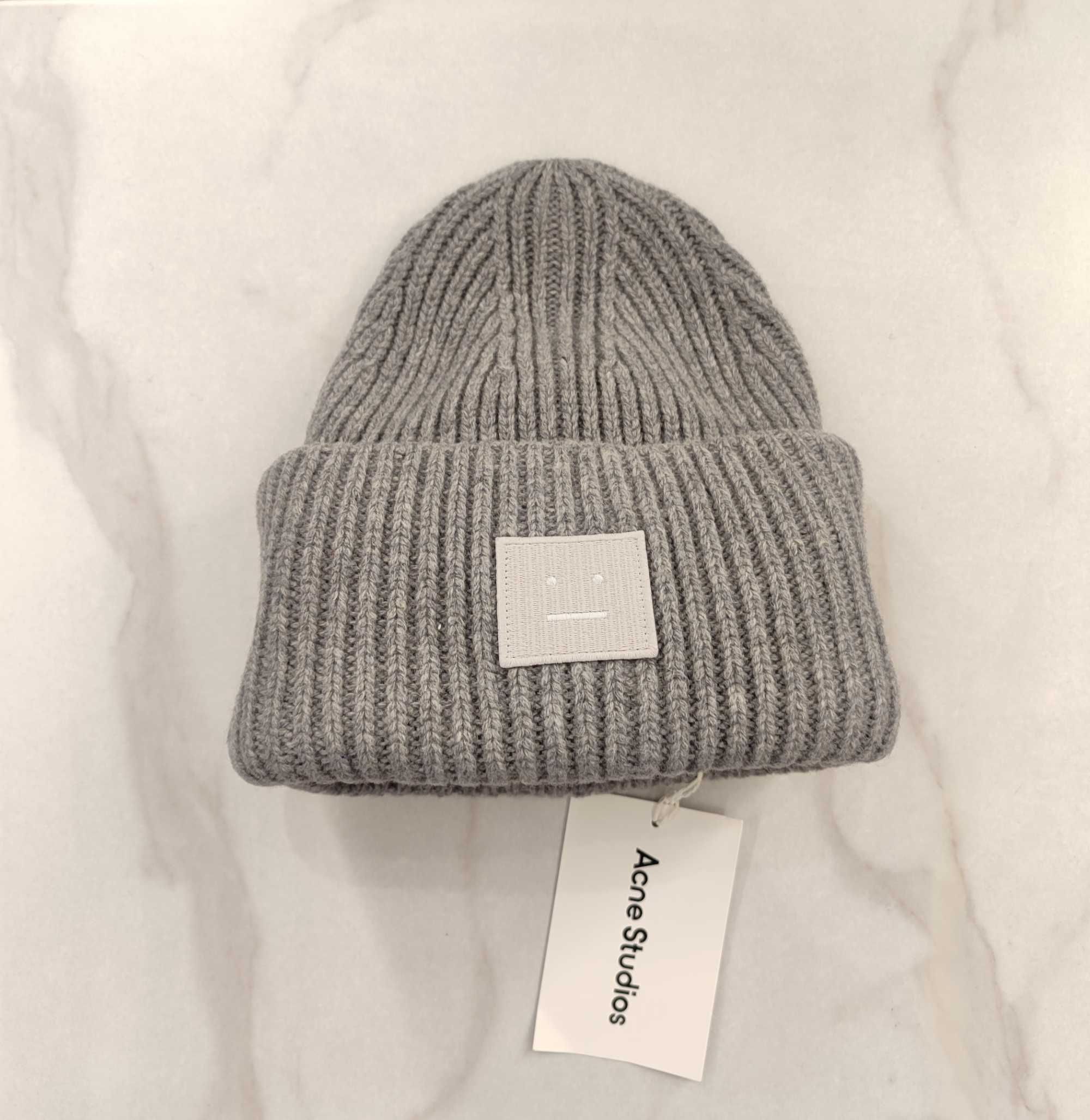 Шапка Acne Studios Rib knit beanie hat light grey