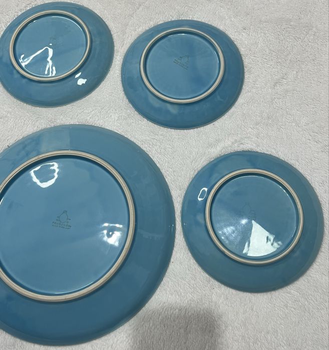 Talerze vintage Pruszków turkusowe zestaw 6 szt. lata 70/80