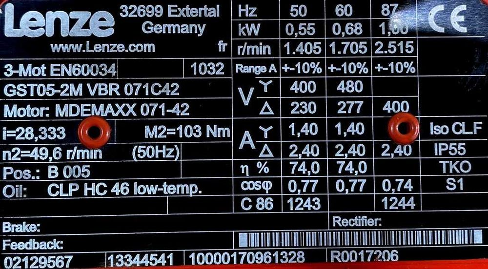 motoreduktor / przekładnia 0,55kW 49,6obr. 3fazowy Lenze (cz)
