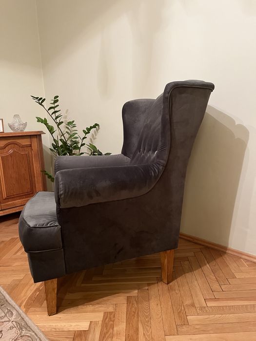 Fotel uszak welurowy Black Red White