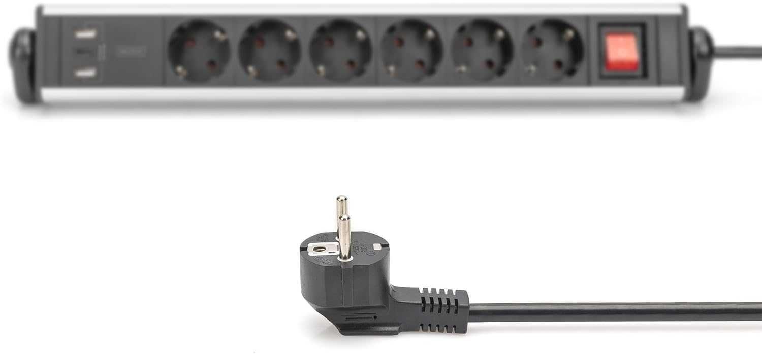 Digitus Listwa zasilająca 6x gniazdo kątowe 2xUSB USB-C  + uchwyt
