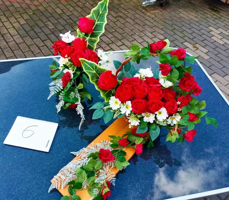 Komplety 2 cz.,stroiki na pomnik i do wazonu drewno, różowy,czerwony