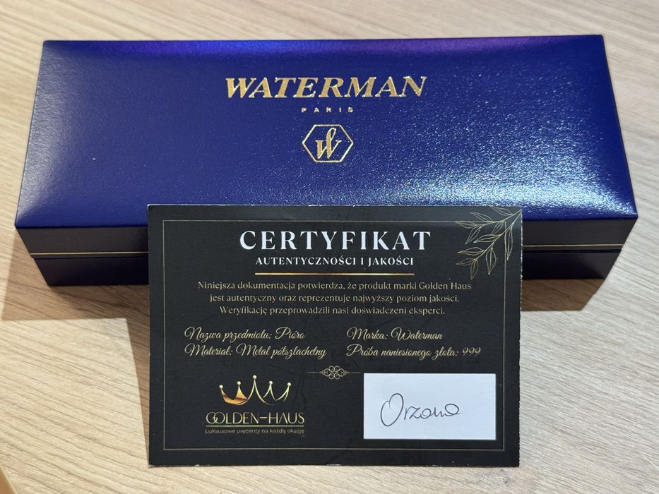 Luksusowe pióro wieczne Waterman - złocone - certyfikat autentyczności