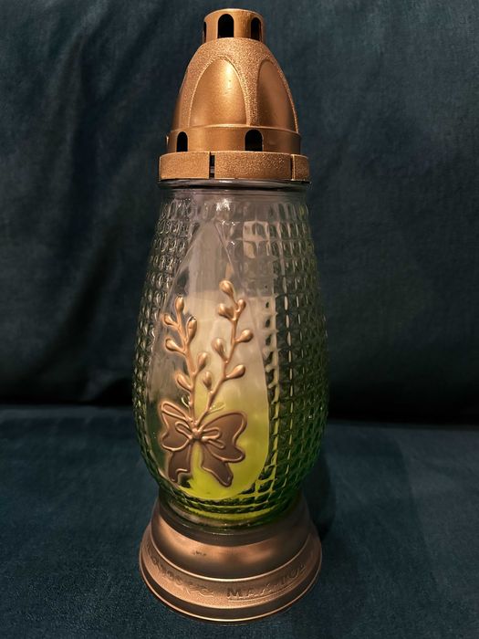 Duże znicze szklane zielone 29cm zestaw 4 sztuk