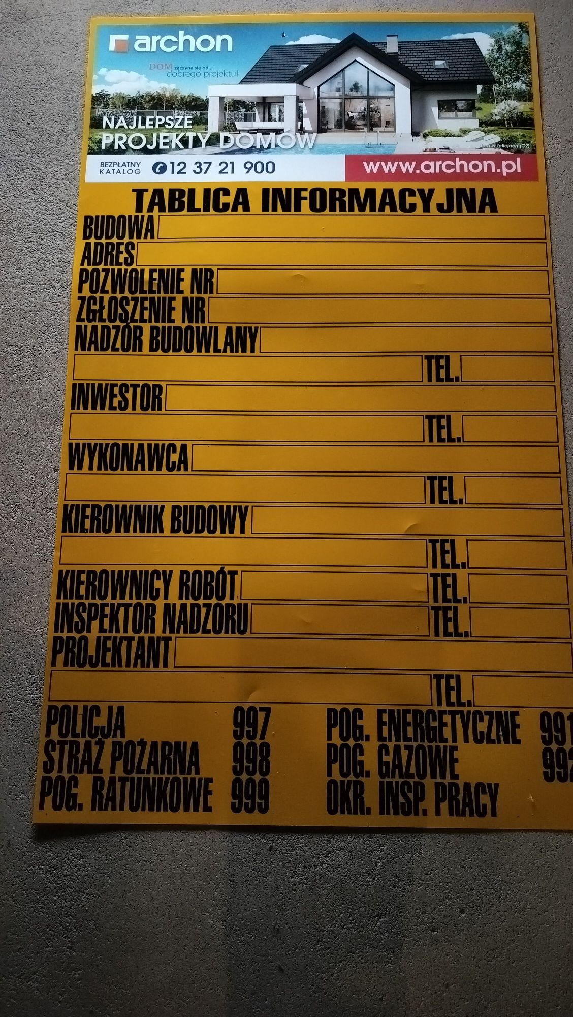 Tablica informacyjna budowlana