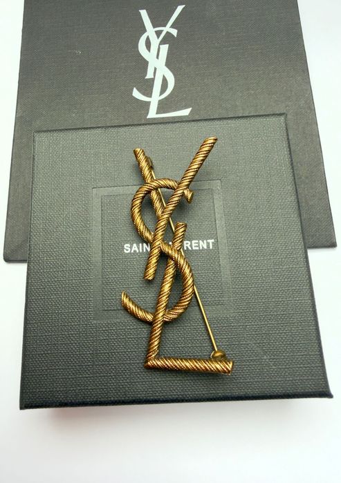 Broszka YSL stare złoto 7 cm