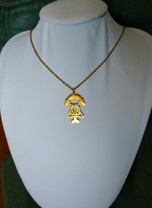 Colar Aço Dourado c/ Menina NOVO