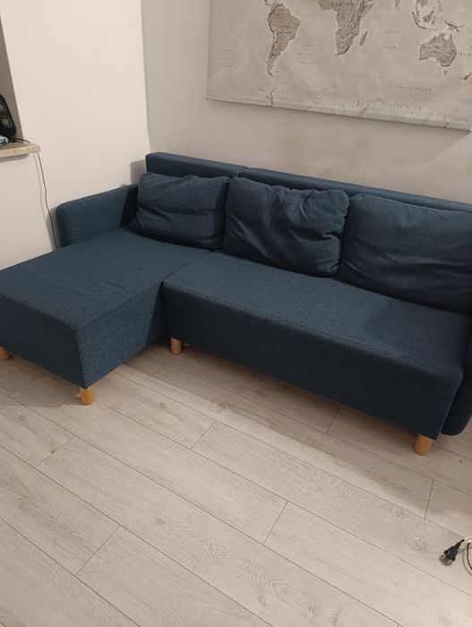 Łóżko kanapa narożnik sofa rozkładana z pojemnikiem poduszki