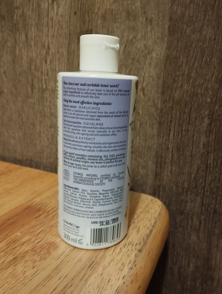 Nowy Only Bio Bakuchiol&Squalane przeciwzmarszczkowy tonik, 300 ml