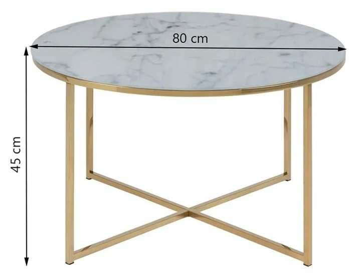 Stolik kawowy Actona Alisma 80x80x45cm wzór biały marmurek + złoty