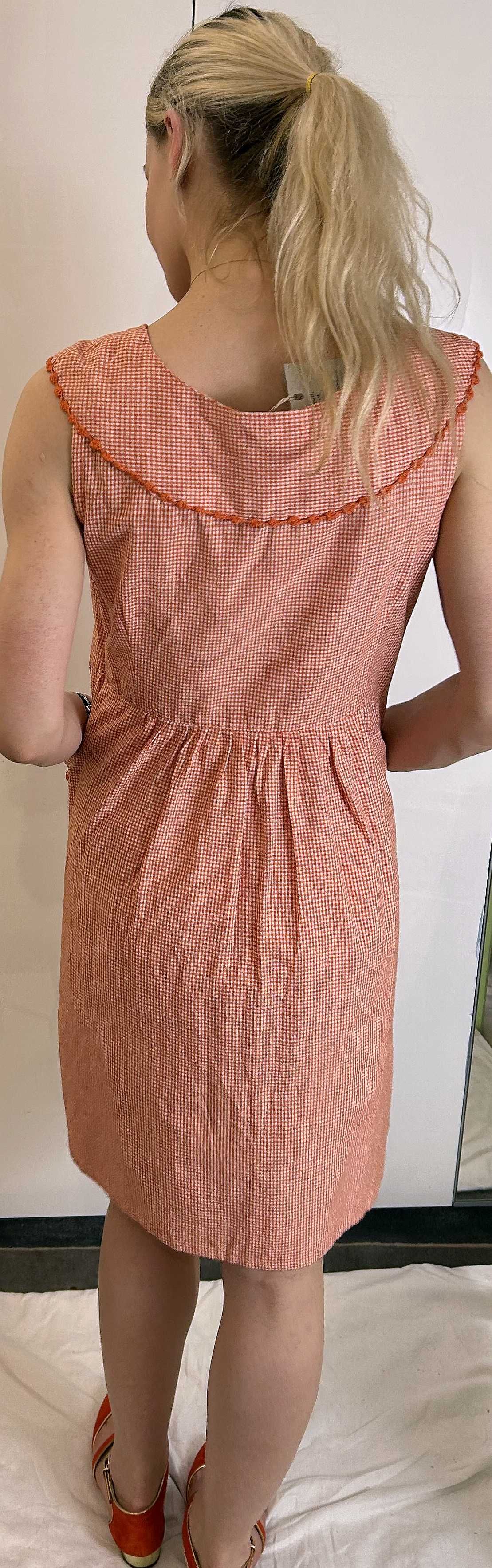 People Tree – nowa czerwona sukienka gingham, 100% bawełna, M/L, 173
