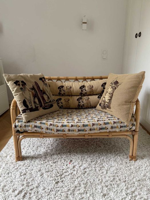 Sofka rattanowa dla dziecka + komplet poduszek - styl boho - jak NOWA