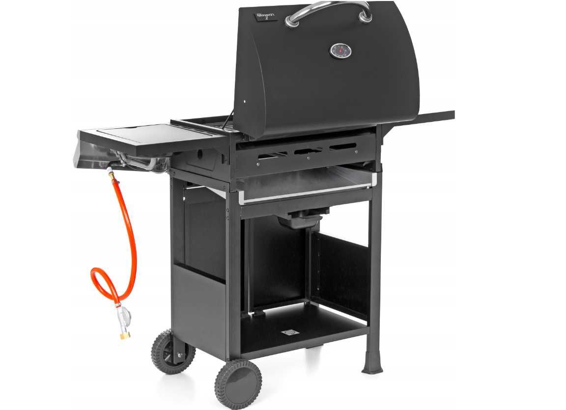 Grill gazowy ogrodowy żeliwny Lehmann Texas ruszt 3+1 czarny, srebrny