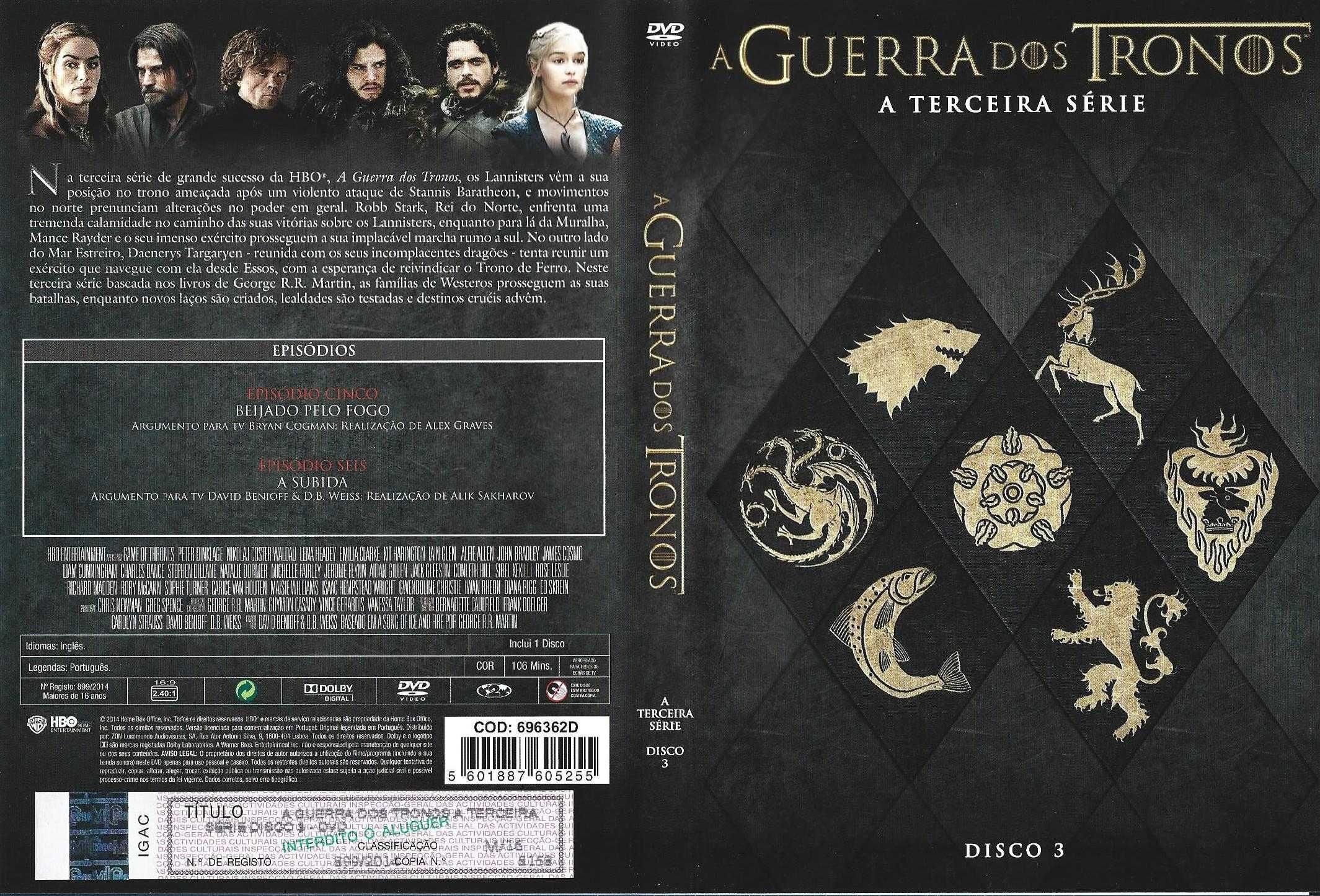 Guerra dos Tronos - - - 3ª Temporada - - - - - 5 X DVD