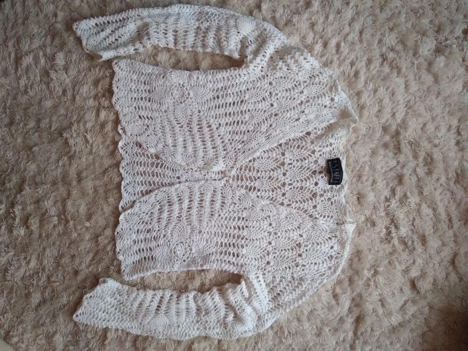 Wdzianko koronkowe sweter ażurowy biały 42 - 44 xl