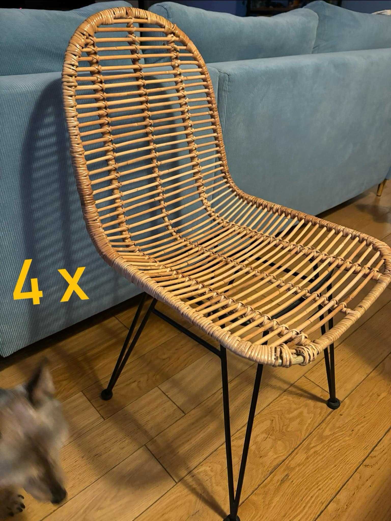 4 sztuki krzeseł krzesła rattanowe naturalne drewno rattan Halmar K337