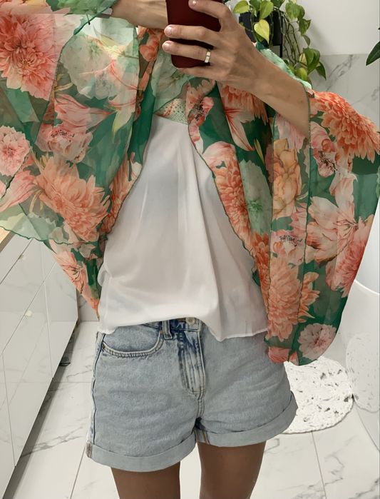 Bluzka zwiewna z szyfonu kolorowa kroj kimono nietoperz lekka 36 37