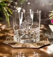 Szklanki do Whiskey Grawerowane Zestaw 4 szt. z podstawkami
