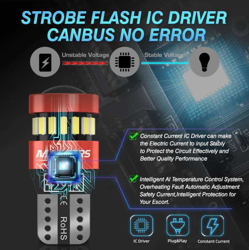 2xDioda żarówka Led W5W T10 stroboskop strobe flash white auto tuning