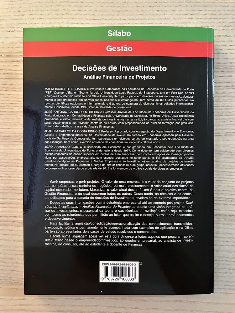 Decisões de investimento - análise financeira de projetos