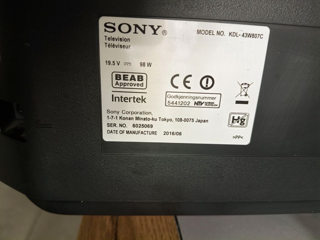 Telewizor Sony  kdl-43w807c uszkodzony