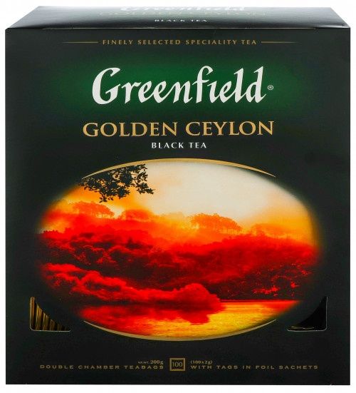 Чай GreenField Golden Ceylon 100 пакетів 200 грам коробка набір