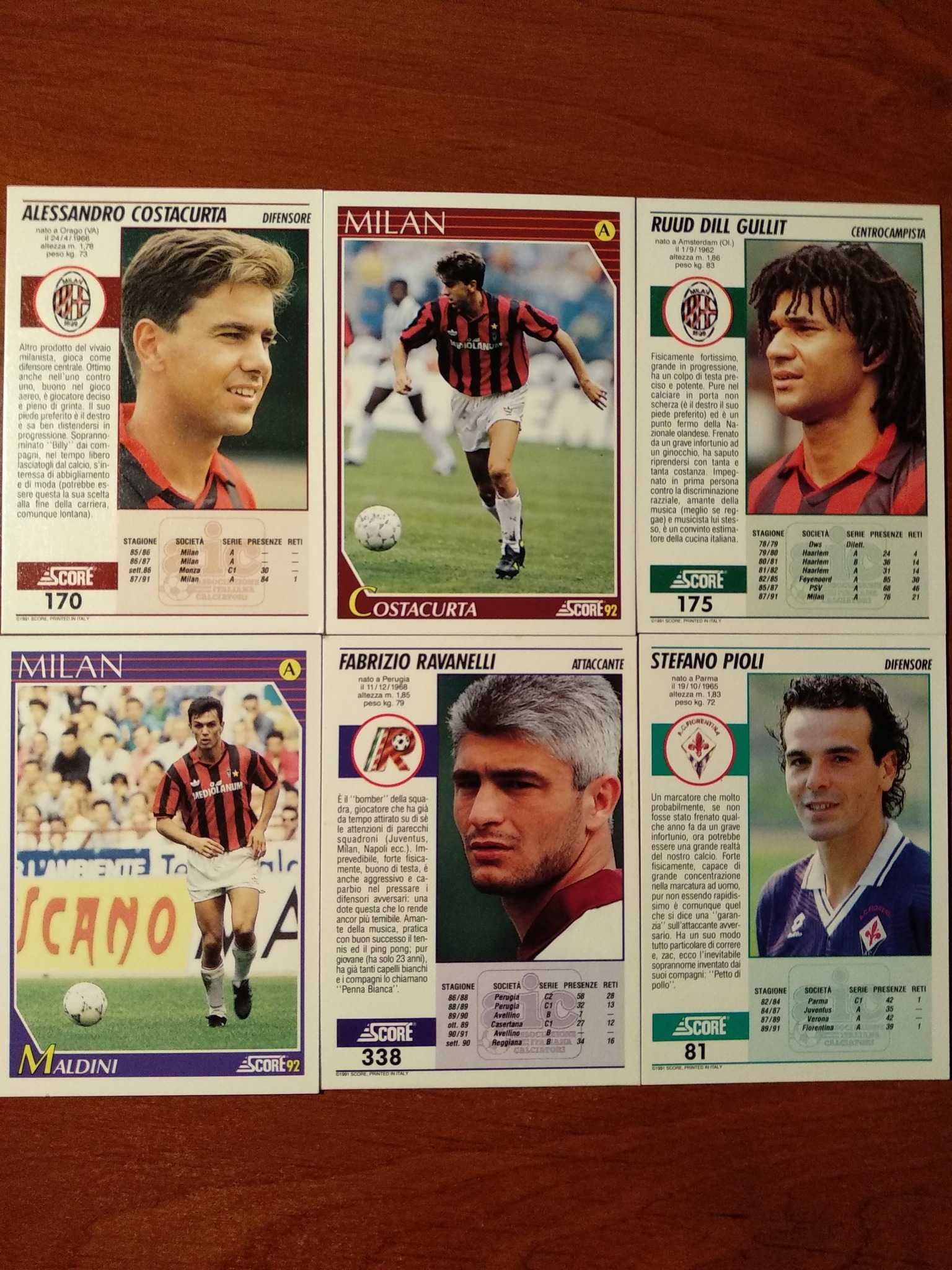 Score 92 Cartas Futebol 1991/1992 Italia Serie A Soccer Trading Cards