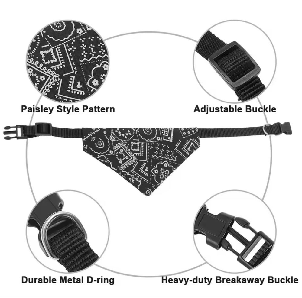 Stylowa obroża z bandamką dla psa – czarna, regulowana (30–40 cm)