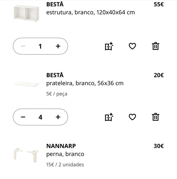 Movel Bestä 120x40x64 cm com portas branco brilhante e tampo de vidro