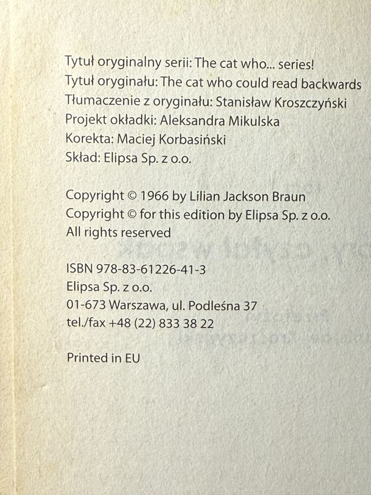 Kot który czytał wspak Lilian Jackson Braun