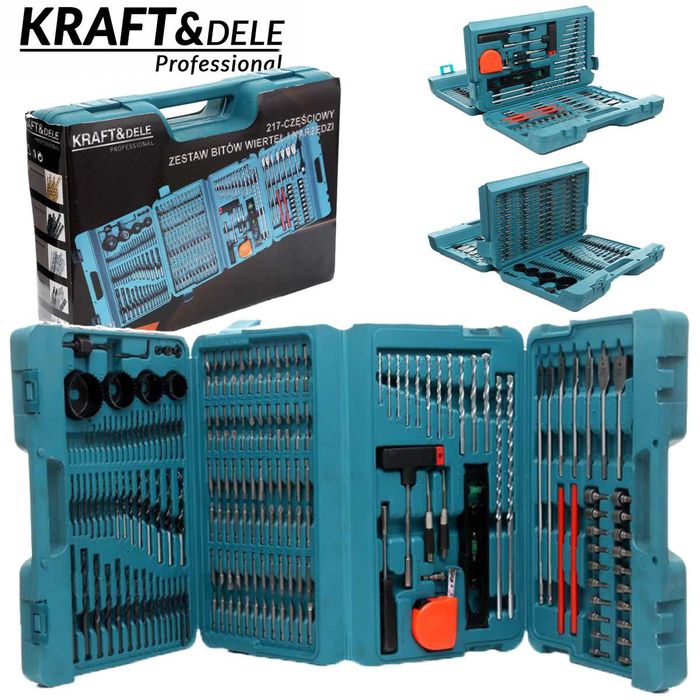 KRAFT&DELE Zestaw Wiertła Bity Otwornice Nasadki 216e Walizka KD990