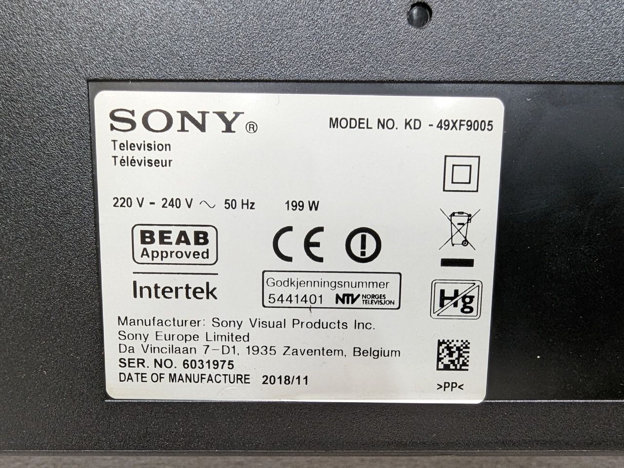 Sony KD-49XF9005 4K UltraHD 120 Гц Android TV Smart TV,Wi FI !!!