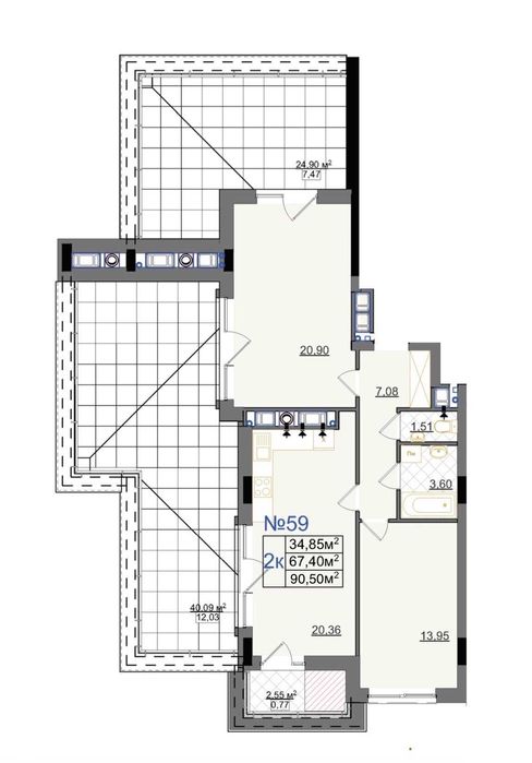 Продаж 2 кім. квартири з терасою в новобудові вул. Очеретяна
