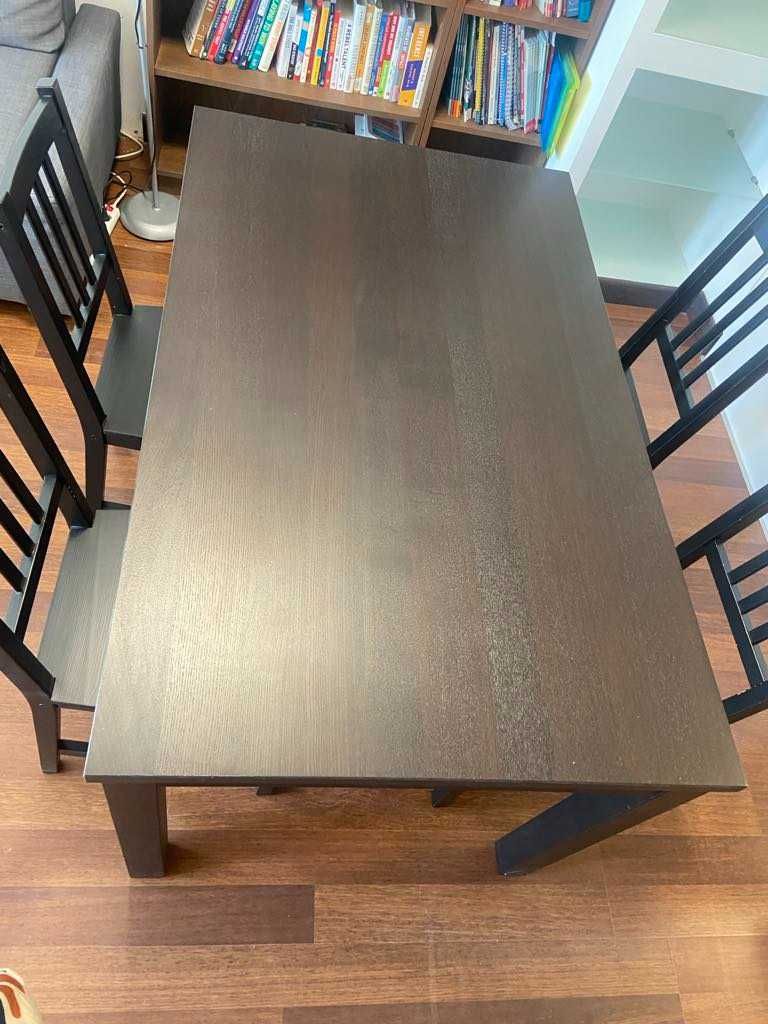 Stół rozkładany, brązowo-czarny, 130/190x80 cm IKEA i 4 krzesła