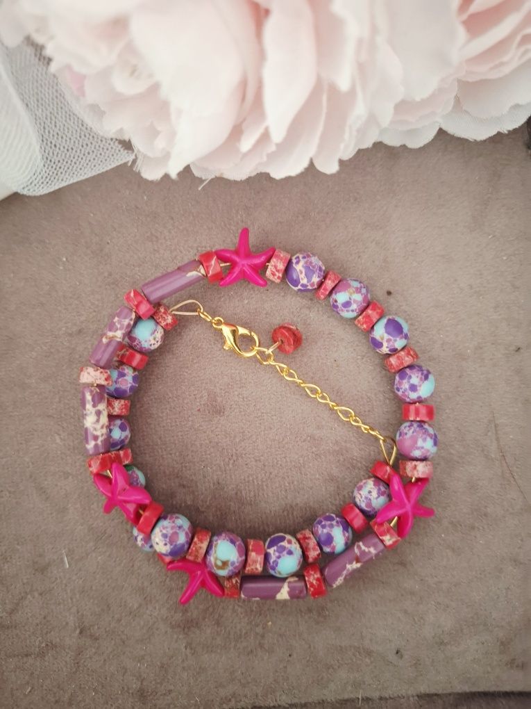 Naszyjnik handmade choker z naturalnych kamieni jaspis cesarski turkus